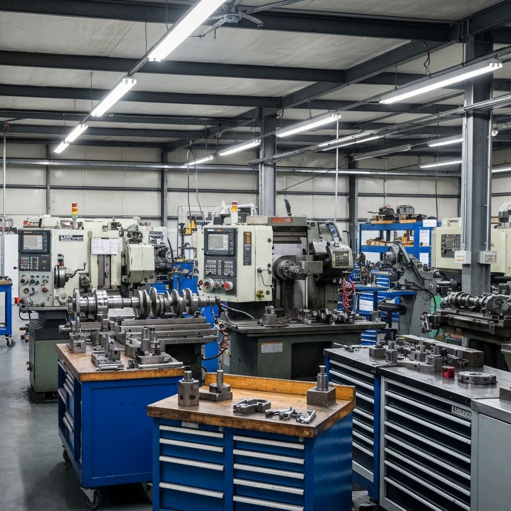 Inside the Reco Engine Reconditioning workshop — precision machining equipment and clean workbenches